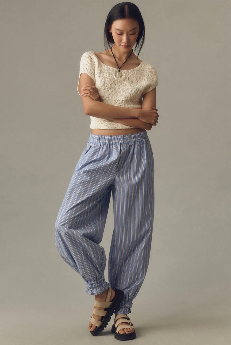 Anthropologie Striped Pull-On Pajama Style Parachute Jogger Pants, Med